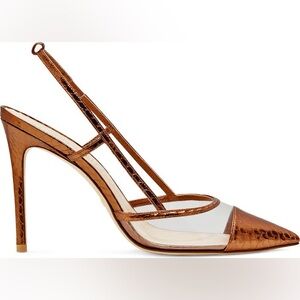 Brand New Stuart Weitzman Metallic Copper Snake Slingback Heels size 8.5